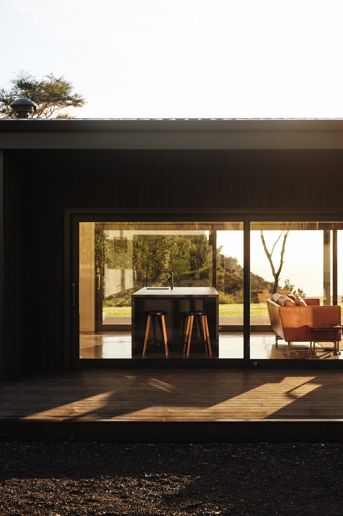 Morning sun: kitchen from the south elevation with soft lighting in the early morning